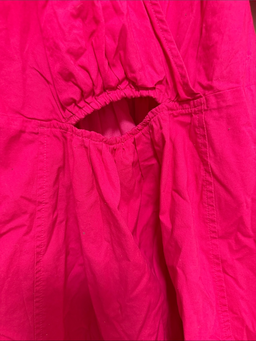 Women's Fuchsia Puff-Sleeve Mini Dress with cut out In middle - Picture 2 of 5
